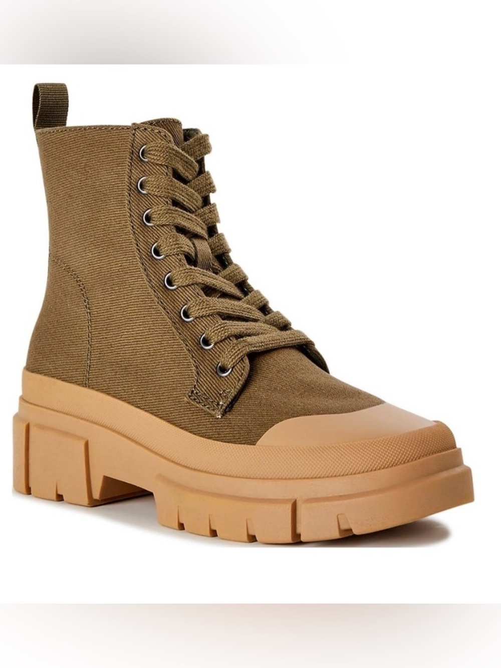 💗5 for $25💗 NOBO Olive Green Canvas Lace-Up Combat Boots with Tan Platform Sole